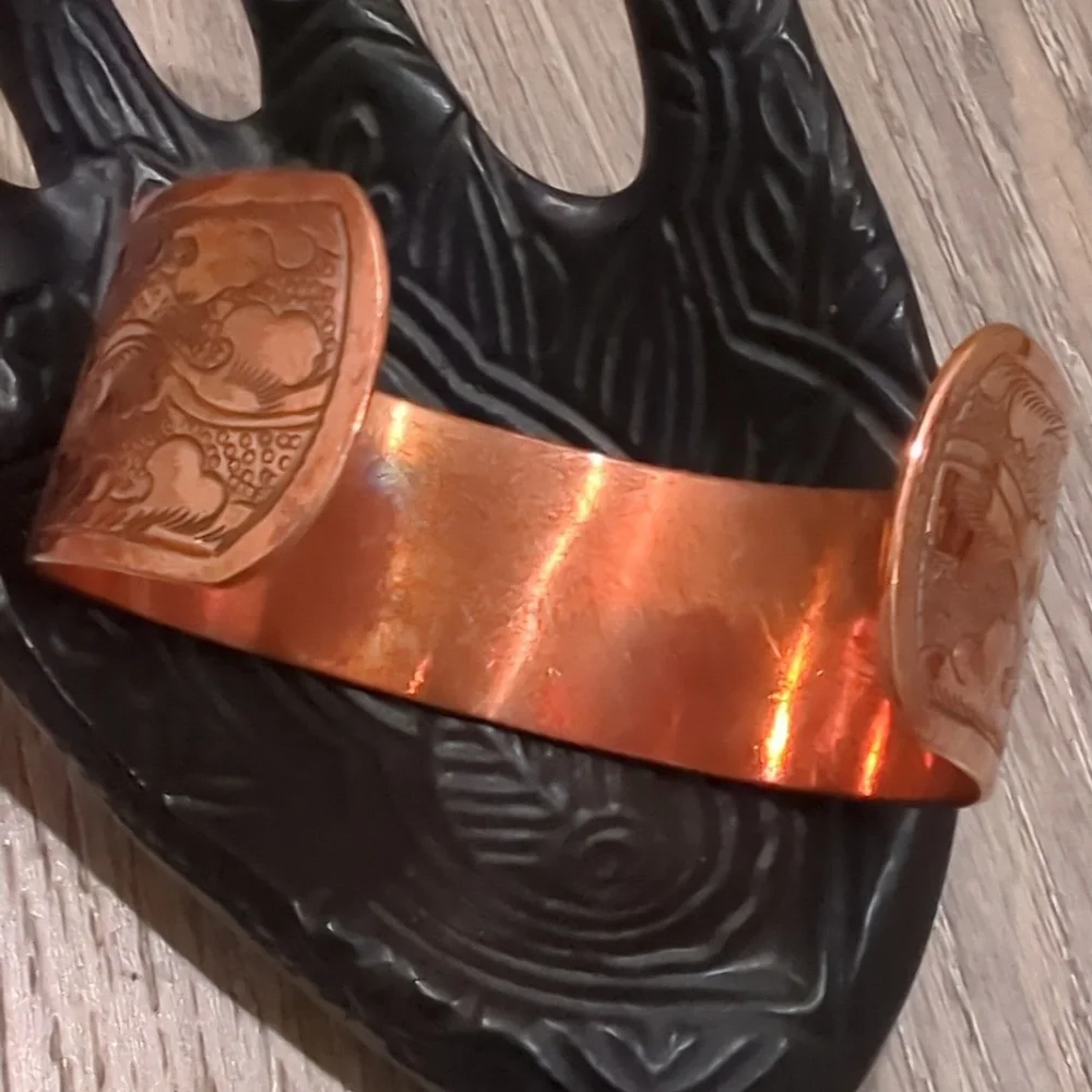 Vintage Copper Ethnic Story Etched Cuff
